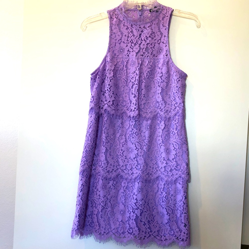 Express Lilac lace scalloped tiered Express Dress